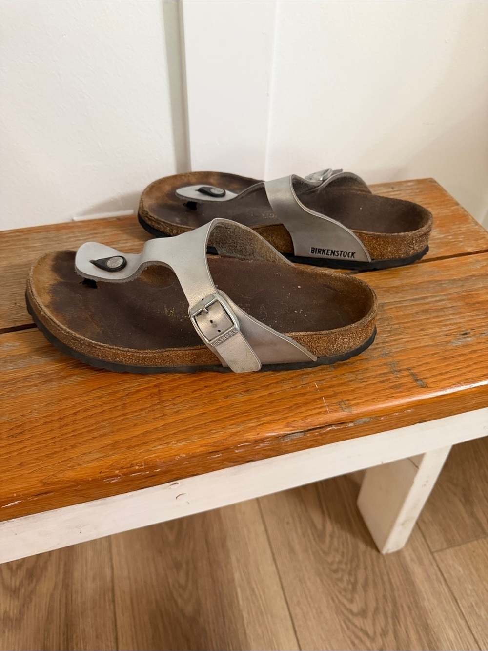 Birkenstock Gizeh Thong Sandals Silver Metallic Size 10